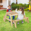 4 in 1 Wooden Table and Bench Set with Removable Top and 2 Storage Boxes-Natural