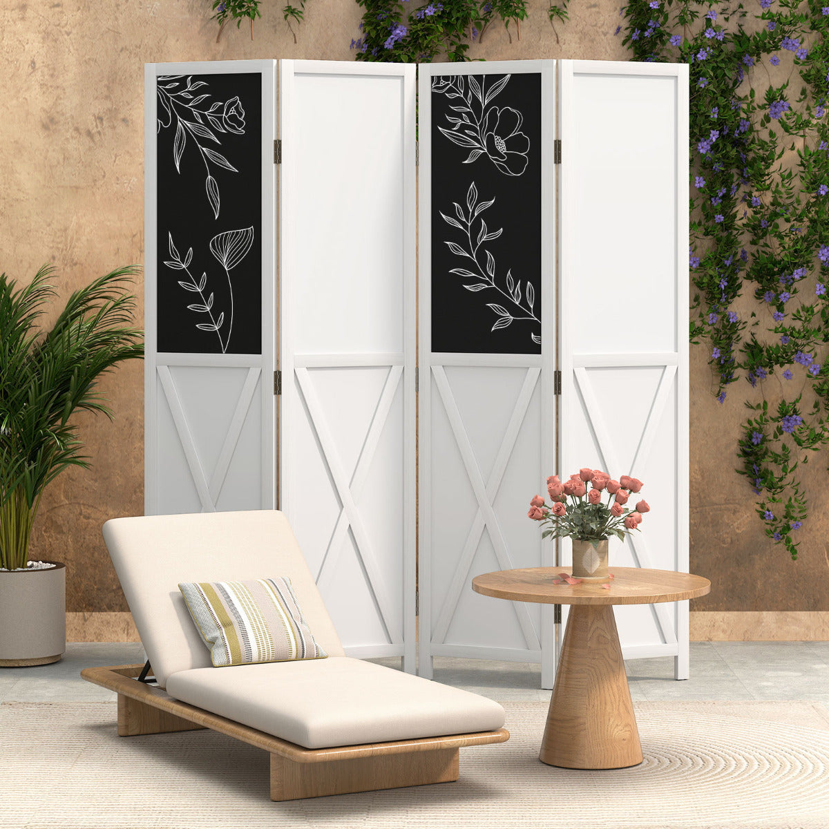 4-Panel Room Divider 170 cm Tall Folding Privacy Screens-White