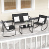 4 Piece Patio Rocking Set with Glass-Top Table-Black