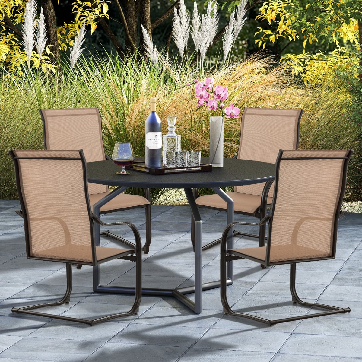 4 Pieces Outdoor Dining Chairs with Cozy and Breathable Seat Fabric