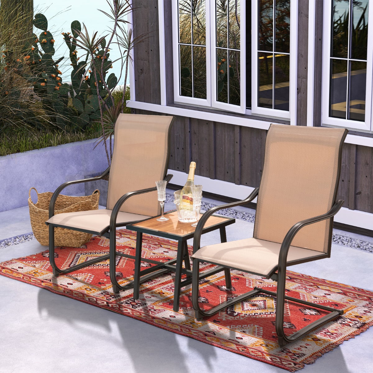 4 Pieces Outdoor Dining Chairs with Cozy and Breathable Seat Fabric