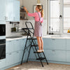 Heavy-Duty Metal 4 Step Ladder with Anti-Slip Wide Pedals-Black