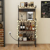 4-Tier Kitchen Bakers Rack with Power Outlet and 8 S-Hooks-Rustic Brown