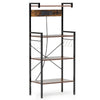 4-Tier Kitchen Bakers Rack with Power Outlet and 8 S-Hooks-Rustic Brown