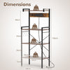 4-Tier Kitchen Bakers Rack with Power Outlet and 8 S-Hooks-Rustic Brown