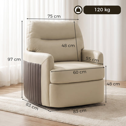 HOMCOM 360° Swivel Accent Chair, Modern Armchair with Thick Cushion, PU Leather Upholstered, Cream White