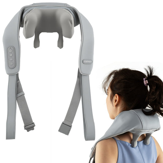 4D Deep Tissue Kneading Shiatsu Neck Shoulder Massager in grey, shown on a person from the back