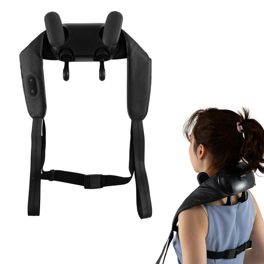 4D Deep Tissue Kneading Shiatsu Neck Shoulder Massager shown on a person and as a standalone item