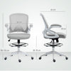 Vinsetto Drafting Chair with Flip-up Armrest, Mesh Office Stool with Foot Ring, 360 Degree Swivel Height Adjustable Chair for Standing Desk, Light Grey