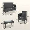 Outsunny 4 Piece Rattan Garden Furniture Sofa Set with Loveseat, Armchairs, Glass-Top Coffee Table and Cushions, Black