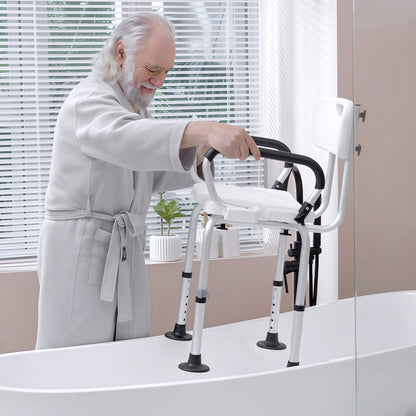 HOMCOM Shower Chair for the Elderly and Disabled, Height Adjustable Shower Stool with Back and Flipped Padded Arms, Suction Foot Pads, White