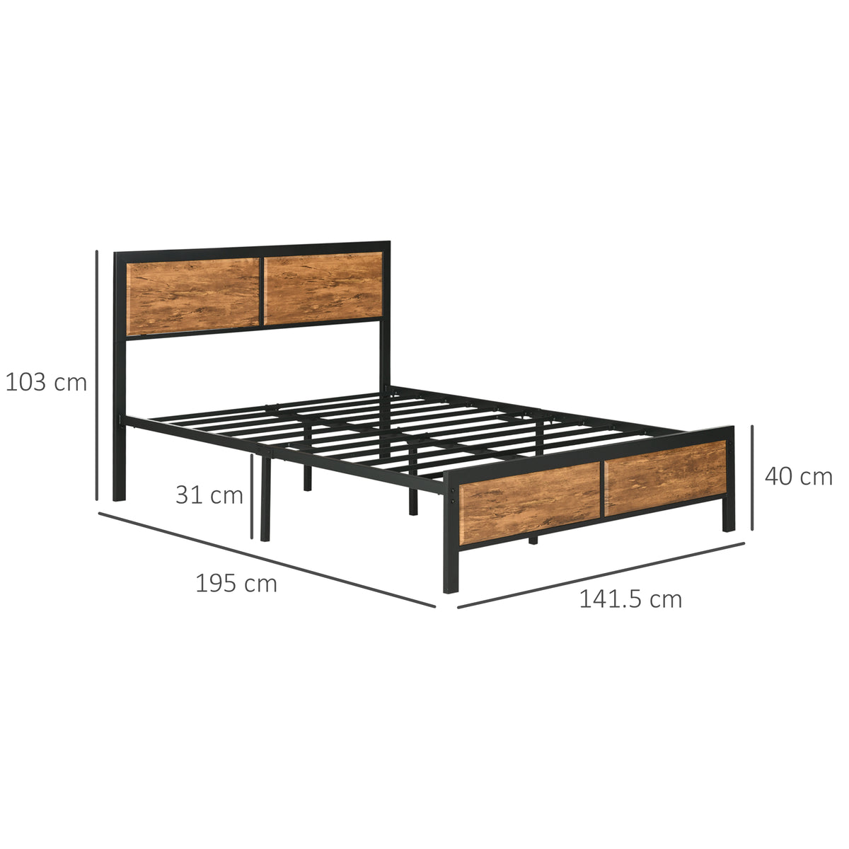 HOMCOM Industrial Double Bed Frame in Rustic Brown