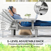 Outsunny Set of 2 Resin Reclining Sun Loungers for Garden, 5 Positions Adjustable Outdoor Chaise Lounge Chairs with Wood Texture Surface, Armrests, Foldable Side Table for Garden, Beach, Light Grey