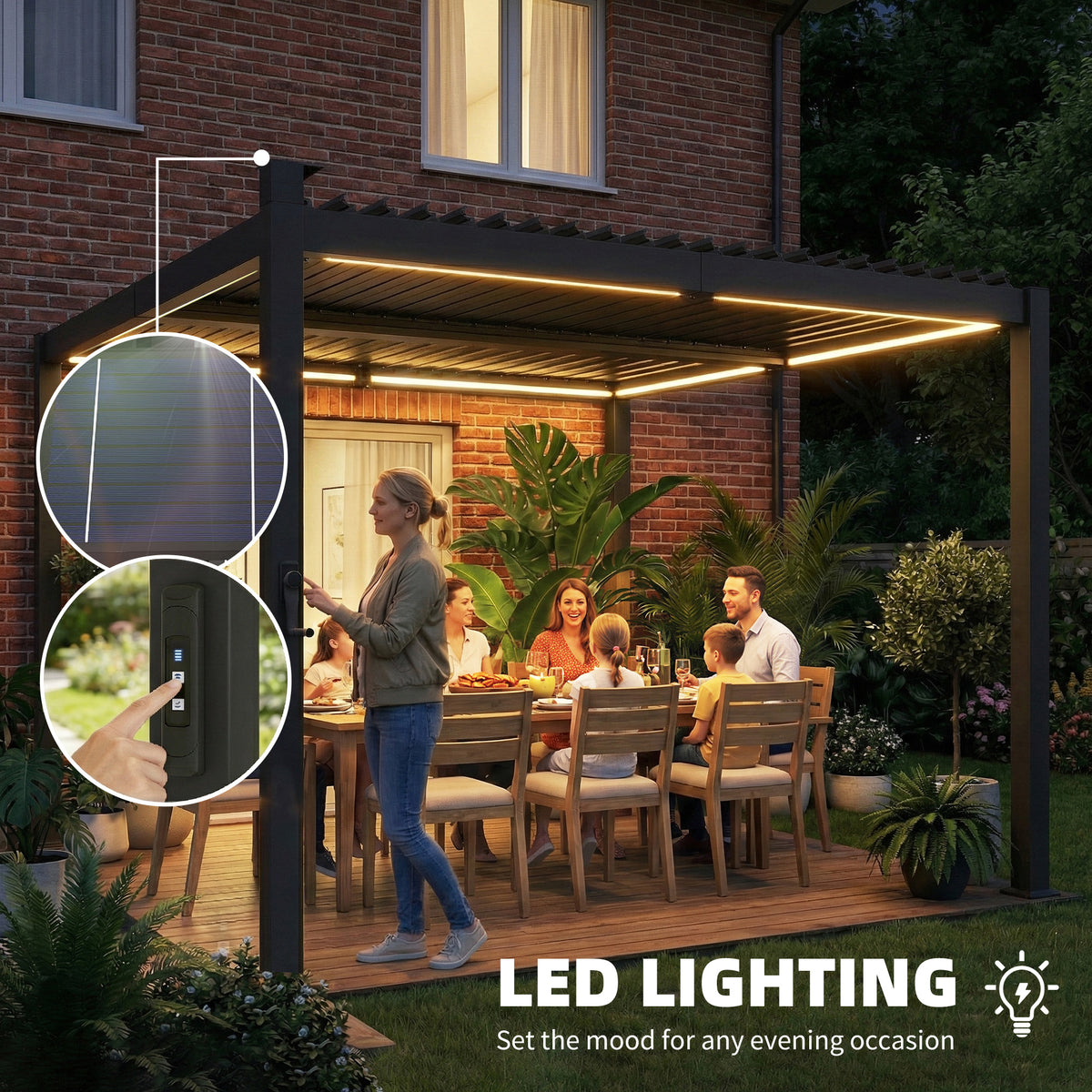 Outsunny Louvered Pergola with Solar LED Lights in Black