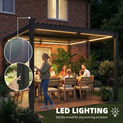 Outsunny Louvered Pergola with Solar LED Lights in Black