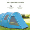 Outsunny 3-4 Man Tunnel Tent, Two Room Camping Tent with Windows, Portable Carry Bag, for Fishing, Hiking, Sports, Festival - Blue