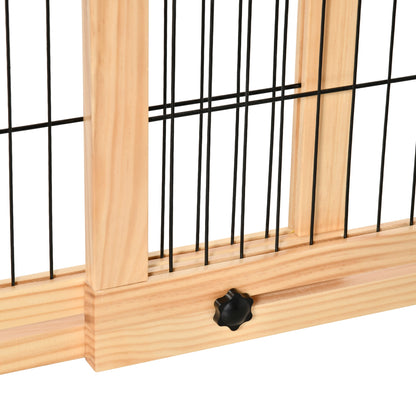 PawHut Freestanding Dog Gate, Foldable Pet Fence, Indoor Wood Barrier, Stair Gate with Support Feet, for Doorway, Hallway, Small and Medium Dogs, 69H x 104-183 cm, Natural Wood Finish
