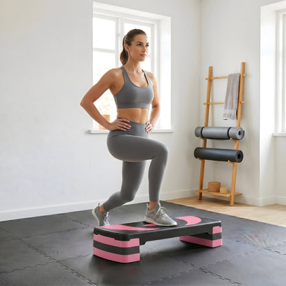 HOMCOM Aerobic Step with 3-Level Adjustable Heights in Black and Pink