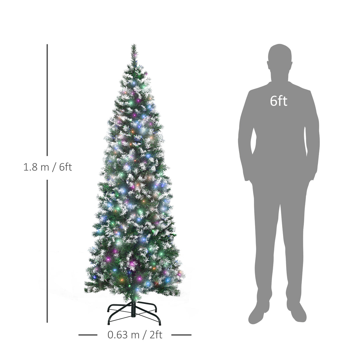 HOMCOM 6FT Tall Prelit Pencil Slim Artificial Christmas Tree in Green