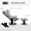 HOMCOM 360Â° Swivel Recliner Chair with Footstool, PU Leather Manual Recliner Armchair with Footstool, Solid Wood Base, Upholstered Reclining Chair for Living Room, Bedroom, Office, Light Grey