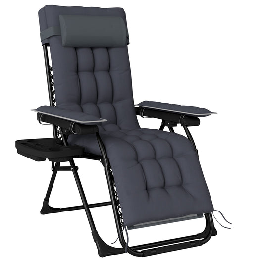 Outsunny Zero Gravity Chair, Folding Sun Lounger Reclining Garden Chair with Arm Pads, Cushion, Cup Holder, Headrest, Dark Grey
