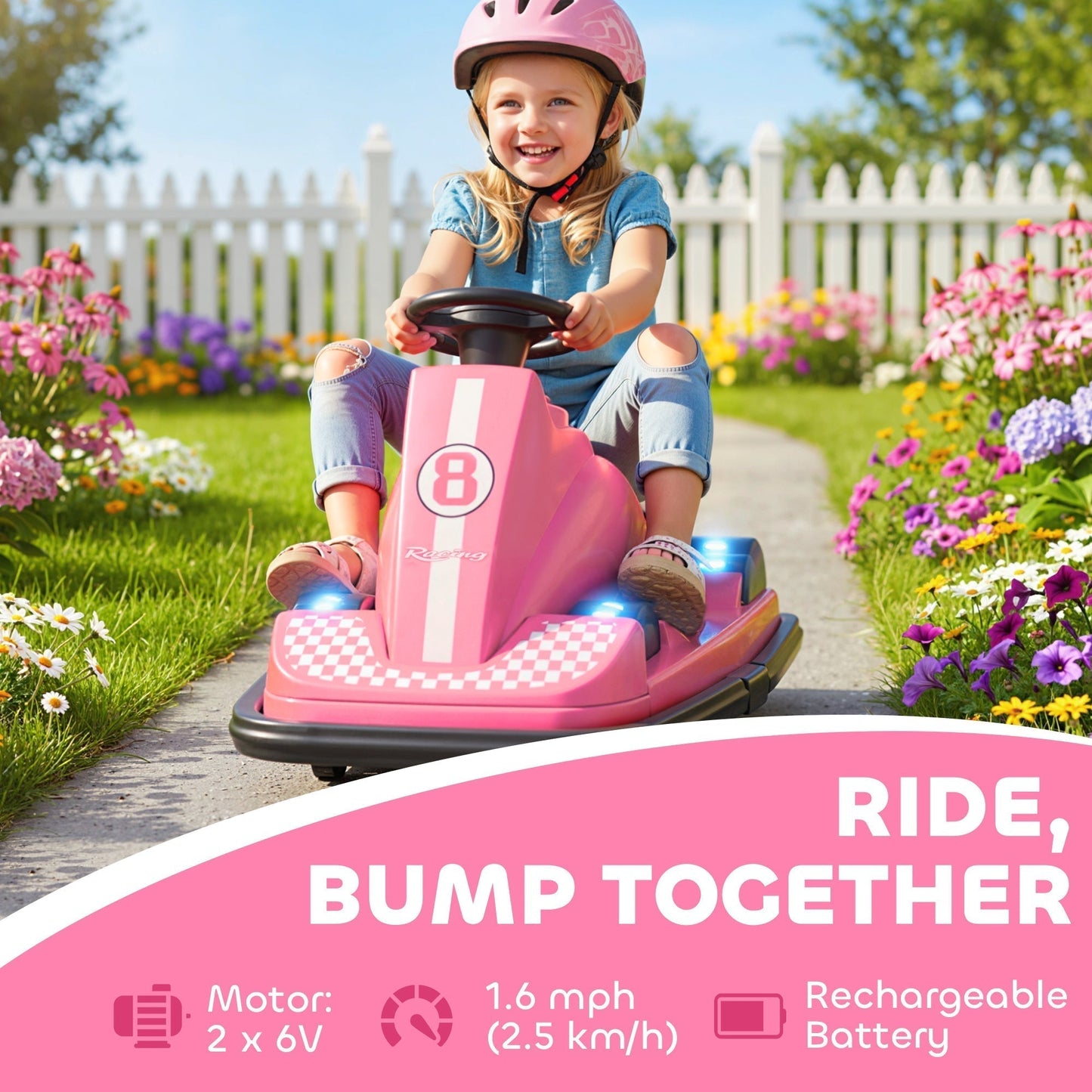 AIYAPLAY Kids Bumper Car, 360 degrees Rotation Spin Electric Waltzer Car with LED Lights, Music for Ages 3-8 Years Old, Pink