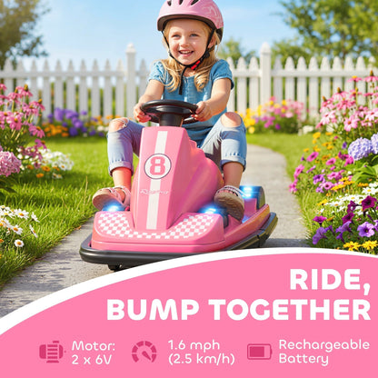 AIYAPLAY Kids Bumper Car, 360 degrees Rotation Spin Electric Waltzer Car with LED Lights, Music for Ages 3-8 Years Old, Pink