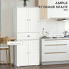 HOMCOM 184cm Tall Kitchen Cupboard, Freestanding Kitchen Pantry Storage Cabinet with 4 Doors, 3 Adjustable Shelves, Drawer, Anti-tipping Device, Sideboard Organiser for Dining Room, Living Room, White
