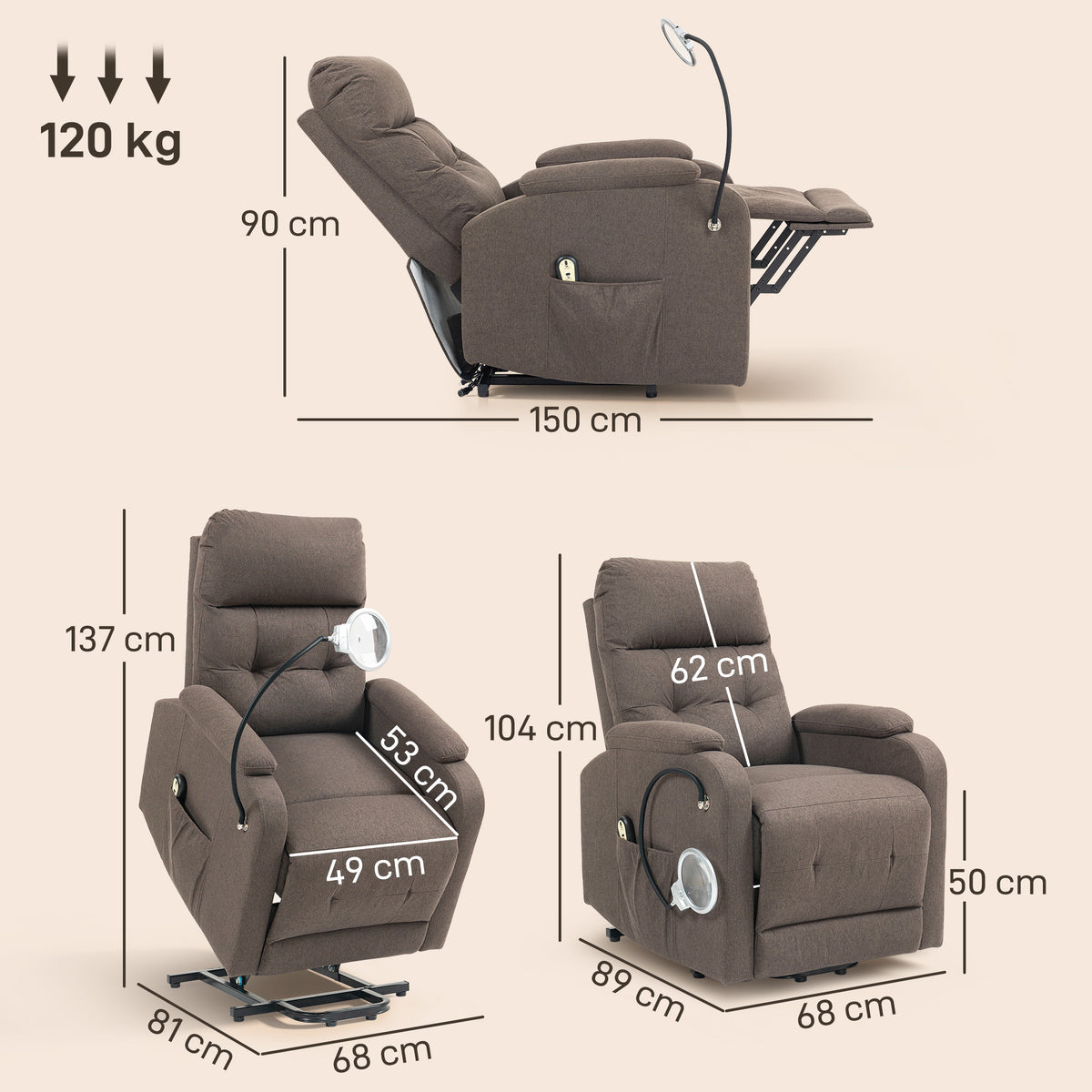 HOMCOM Electric Rise/Recline Armchair in Brown