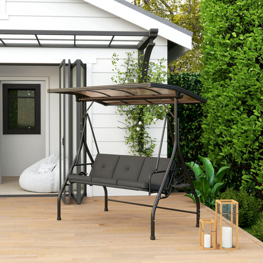 Outsunny Convertible Three-Seater Swing Bench Bed - Black