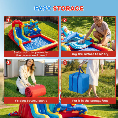 Outsunny 4-in-1 Bouncy Castle, with Slide, Trampoline, Climbing Wall, Blower, Multicoloured