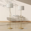 HOMCOM Floor Lamp with Remote, Height Adjustable Standing Lamp with Linen Shade, Dimmable with 3000K-6000K Adjustable Colour Temperatures, Foot Switch for Living Room Bedroom Office, Gold Tone