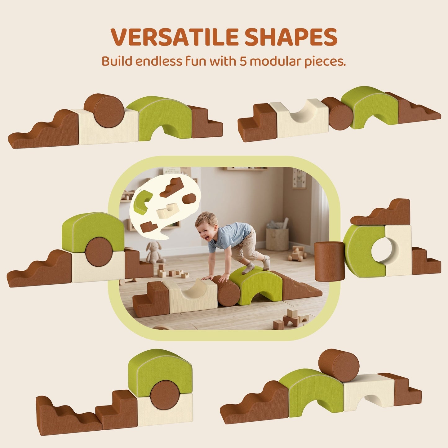 AIYAPLAY Toddlers Climbing Toys, 5-Piece Foam Climbing Blocks with Non-Slip Bottom, Washable Cover for Crawling or Building