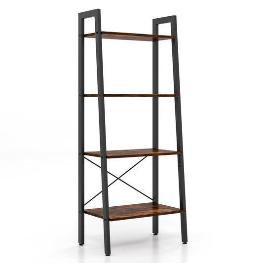 4-Tier Bookshelf with Metal Frame-Rustic Brown