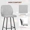 HOMCOM Bar Stools Set of 4, Linen-Touch Upholstered Bar Chairs, Kitchen Stools with Backs and Steel Legs for Dining Room, Light Grey