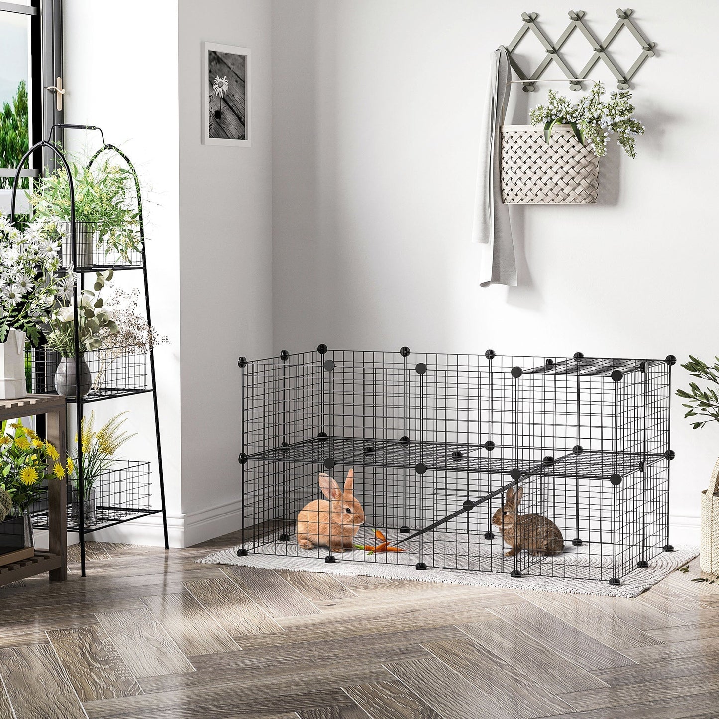 PawHut DIY Pet Playpen سياج معدني سلكي داخلي وخارجي للارانب والحيوانات الصغيرة قفص 36 لوحة اسود
