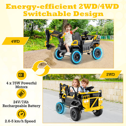 The construction vehicle showing technical specifications for motor and battery power