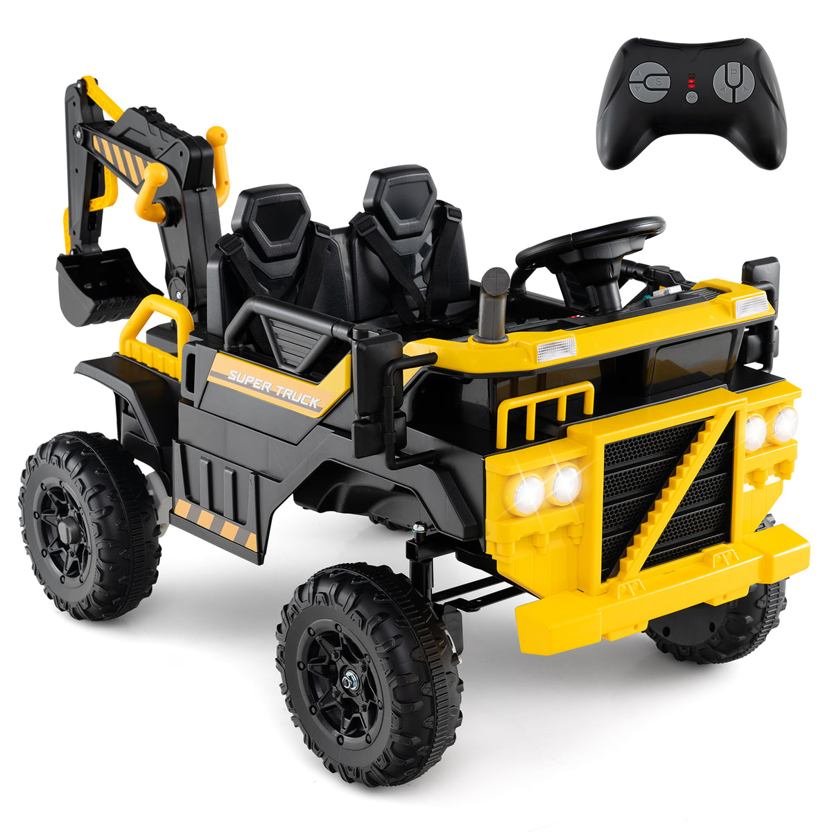 4WD Electric Truck Construction Vehicle with remote control and bright LED headlights