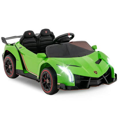 4WD Kids Ride On Sports Car Lamborghini with Taillights in bright green, shown from the front three-quarter angle