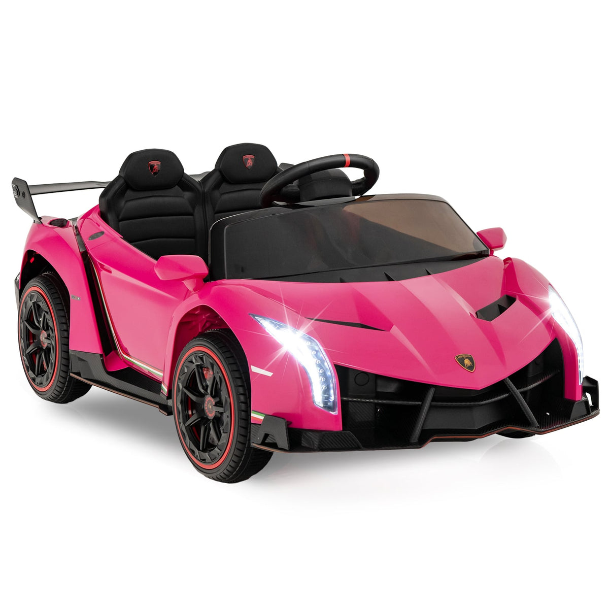 4WD Kids Ride On Sports Car Lamborghini with Taillights in pink with illuminated front headlights