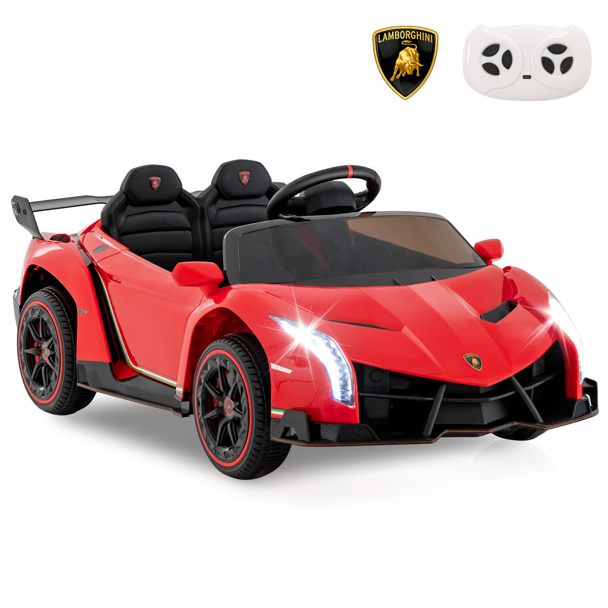 Red 4WD kids electric sports car with Lamborghini badge and remote control