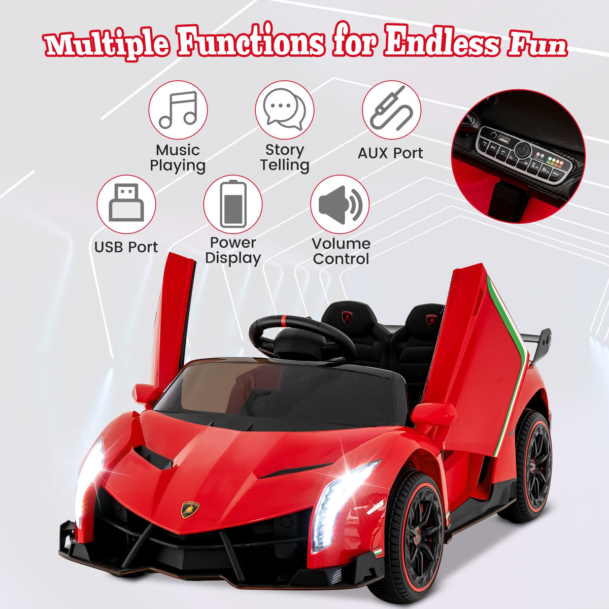 4WD Kids Ride On Sports Car Lamborghini with Taillights in Red