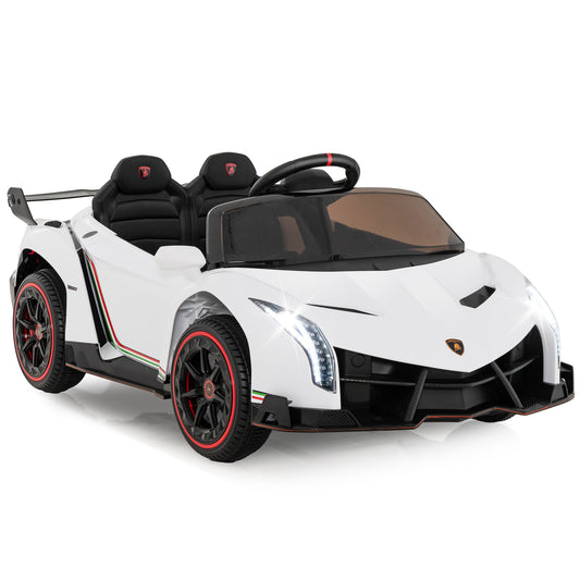 4WD Kids Ride On Sports Car Lamborghini with Taillights in white with black seats and wheels