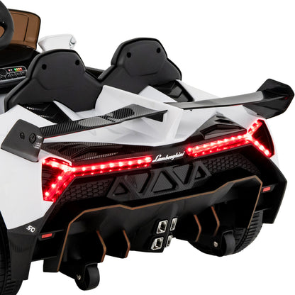 The kids electric car rear section featuring bright red LED taillights and spoiler
