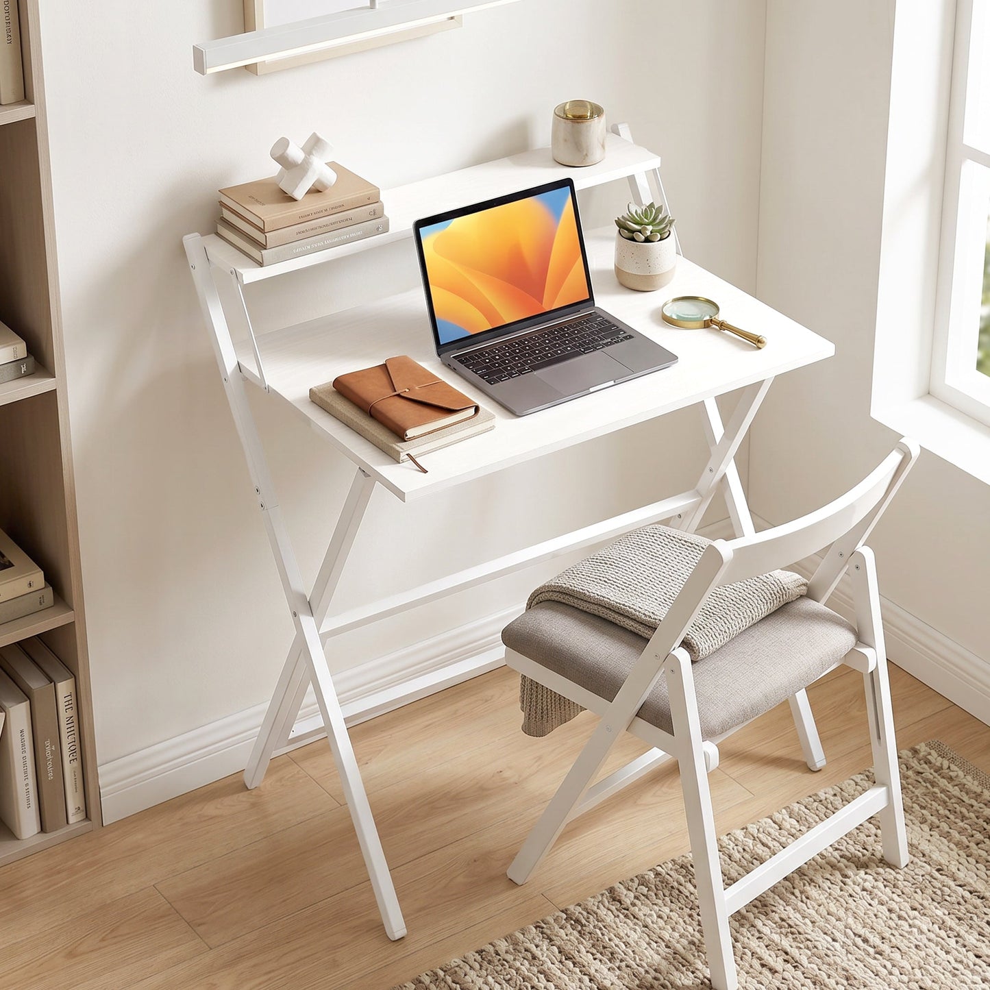 HOMCOM 70 cm Folding Computer Desk with Monitor Shelf - White