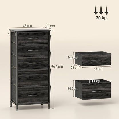 HOMCOM Chest of Five Fabric Drawers in Black