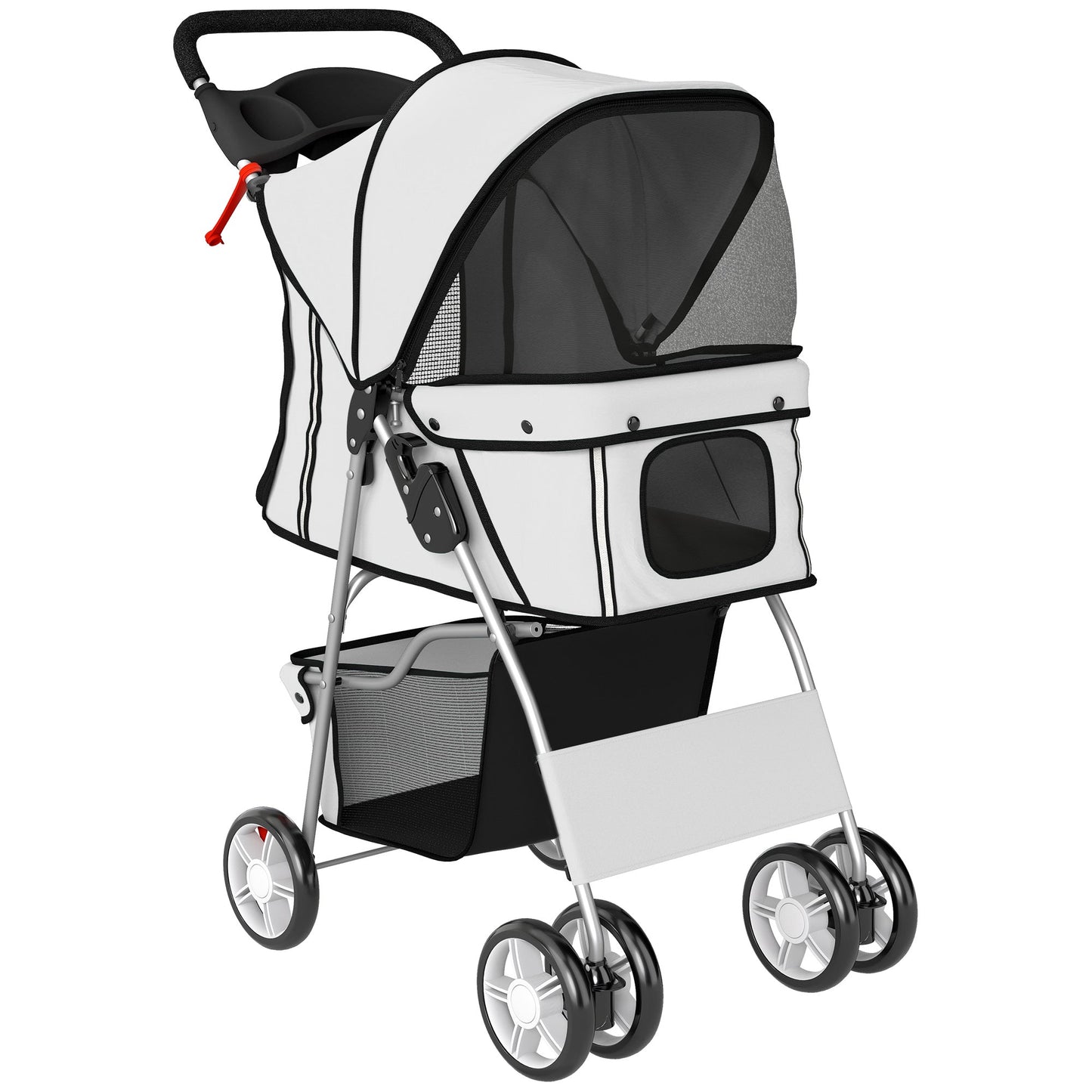 PawHut Dog Pram, Pet Stroller with Reflective Strips, Foldable Cat Stroller with 360 degrees Swivel Wheels, Grey