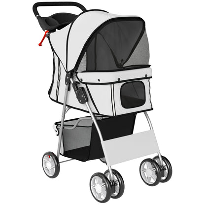 PawHut Dog Pram, Pet Stroller with Reflective Strips, Foldable Cat Stroller with 360 degrees Swivel Wheels, Grey