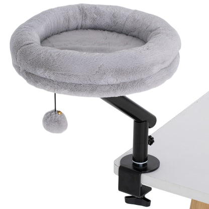 PawHut Cat Desk Bed, Cat Hammock 360 degrees Rotatable Adjustable for Window, Table, Work, Grey