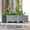 Outsunny Raised Garden Bed with Trellis, Plastic Planter Box with Drainage Holes, Drain Plugs and Water Reservoirs for Climbing Plants, Vegetables, Flowers, Grey